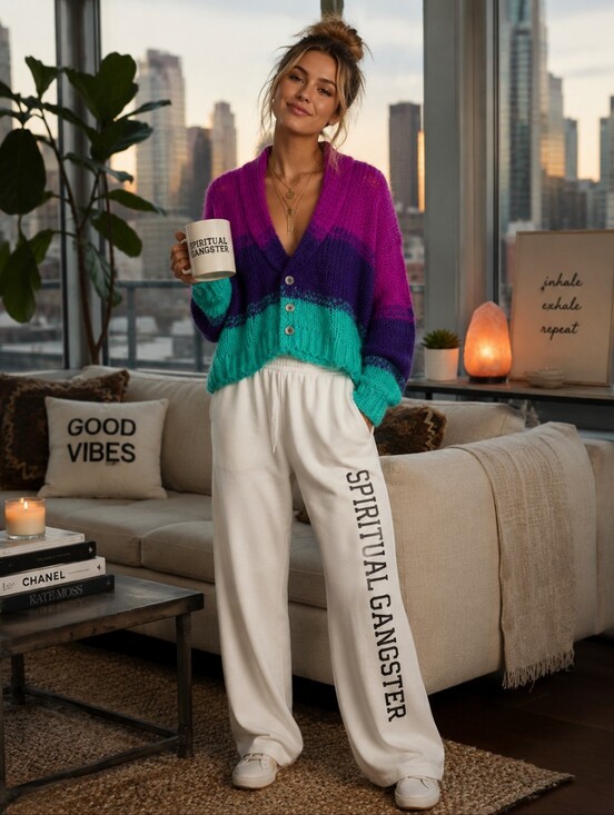 Spiritual Gangster Sweaters - SPIRITUAL GANGSTER New Royce Stripe Cardigan MEDIUM Mohair Wool Blend Colorblock